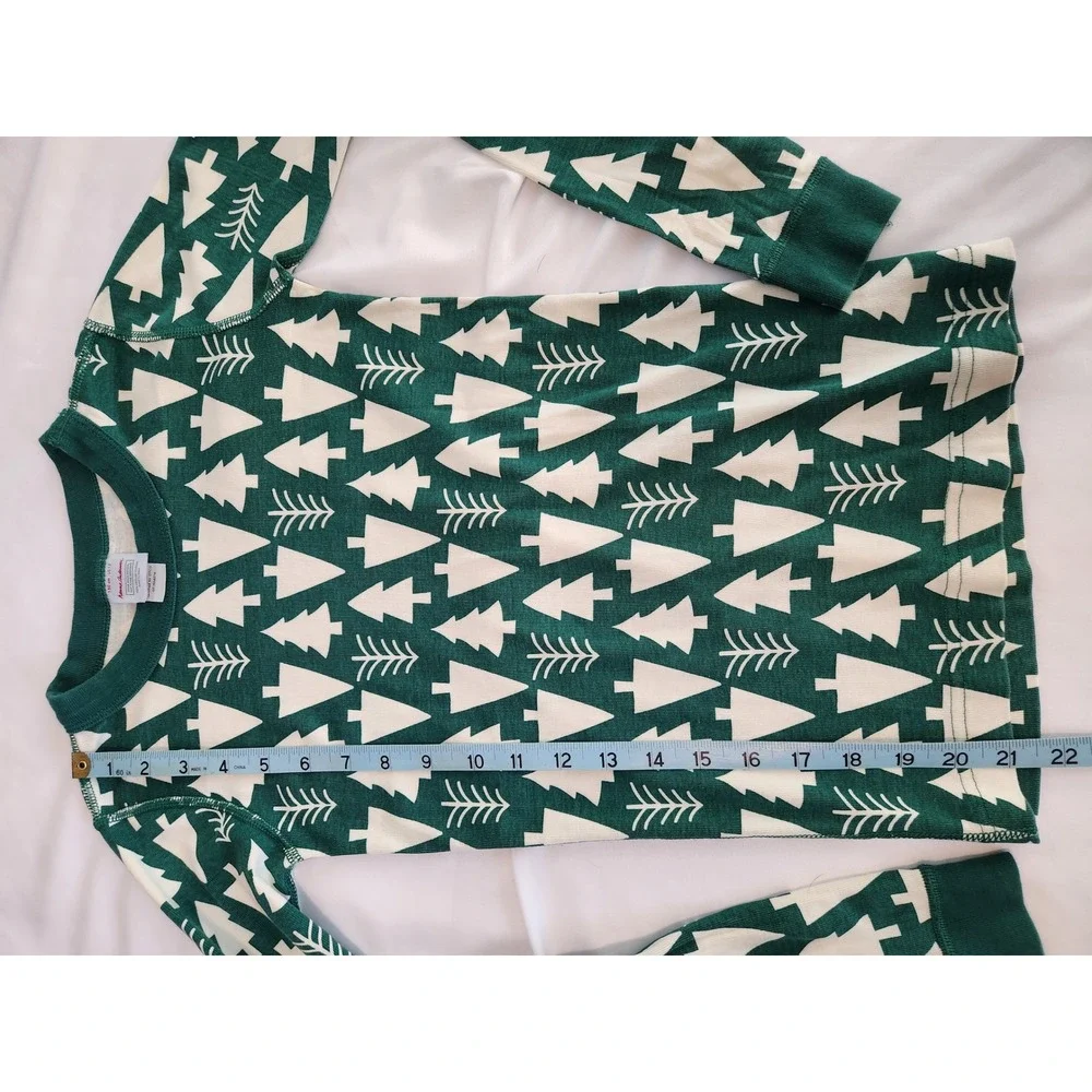 Hanna Anderson 100% Organic Cotton Green White Trees Pajama Set Like NEW Size 12